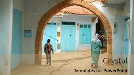 Presentation with coral reefs blue water beautiful sky - Slides having chefchaouen-morocco-beautiful-blue-city background and a coral colored foreground