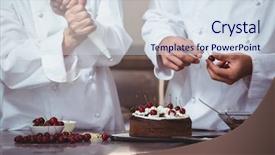  Presentation with restaurant - PPT layouts featuring chefs decorating a cake they background and a sky blue colored foreground