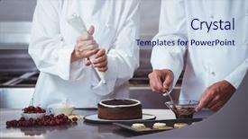  Presentation with cake - PPT layouts featuring chefs decorating a cake background and a sky blue colored foreground