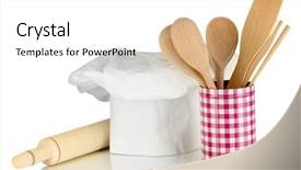  Presentation with chef war - PPT theme having chef's hat with spoons background and a white colored foreground