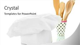  Presentation with frames isolated on white brown - PPT theme featuring chef's hat with spoons background and a white colored foreground