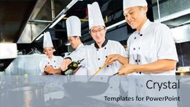  Presentation with restaurant kitchen - Amazing presentation having chefs in asian restaurant kitchen backdrop and a light blue colored foreground