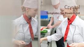  Presentation with meals - Presentation theme with chefs-in-large-commercial-kitchen background and a  colored foreground