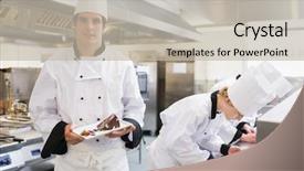  Presentation with chef - Theme enhanced with chef's preparing deserts background and a mint green colored foreground