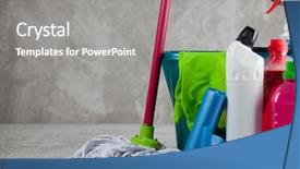  Presentation with cleaning - Beautiful PPT theme featuring chemical - cleaning supplies on grey background backdrop and a gray colored foreground