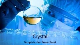  Presentation with laboratory chemical - Presentation theme having chemical - flask in scientist hand laboratory background and a light blue colored foreground