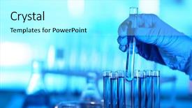  Presentation with test - Cool new theme with chemical - hand in glove holding test backdrop and a white colored foreground