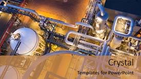  Presentation with piping system - Presentation theme enhanced with chemical - piping system in industrial plant background and a gold colored foreground