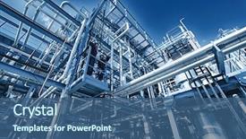  Presentation with constructions - Amazing presentation design having chemical - refinery pipelines constructions illuminated concept backdrop and a ocean colored foreground