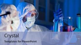  Presentation with clinical research - Colorful slide deck enhanced with chemical - science chemistry biology medicine backdrop and a light blue colored foreground