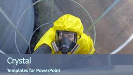  Presentation with mask recognition - Amazing presentation design having chemical - technician in protective uniform backdrop and a ocean colored foreground