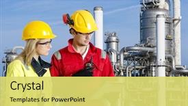  Presentation with checks - Colorful theme enhanced with chemical - two engineers going through routine backdrop and a yellow colored foreground