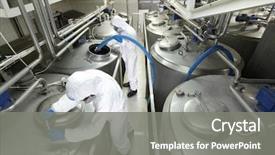  Presentation with chemical plant - PPT theme enhanced with chemical - two specialists in white protective background and a gray colored foreground