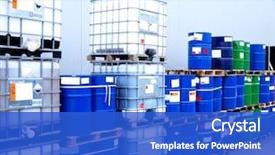  Presentation with storage - Audience pleasing presentation theme consisting of chemical - white container and blue drums backdrop and a cobalt blue colored foreground
