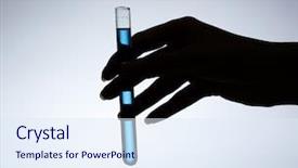  Presentation with test - PPT theme with chemical analysis - researcher holding test tube background and a sky blue colored foreground