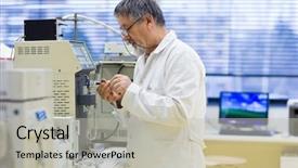  Presentation with scientific research - Beautiful presentation theme featuring chemical analysis - senior male researcher carrying backdrop and a  colored foreground