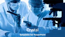  Presentation with biology - PPT theme with chemical biology - scientists working at the laboratory background and a teal colored foreground