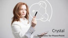  Presentation with bond - Presentation design consisting of chemical bond - young woman draws water molecule background and a light gray colored foreground