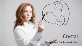  Presentation with bond - Cool new PPT theme with chemical bond - young woman draws water molecule backdrop and a light gray colored foreground