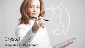  Presentation with bond - Theme with chemical bond - young woman draws water molecule background and a light gray colored foreground