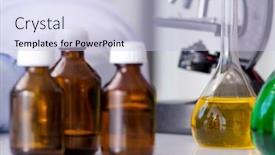  Presentation with chemical - PPT layouts featuring chemical-bottles-in-the-lab background and a light blue colored foreground