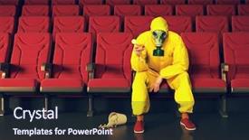  Presentation with empty - Colorful presentation enhanced with chemical disaster - man in a protective coverall backdrop and a wine colored foreground