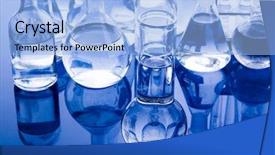  Presentation with chemical elements - Cool new PPT theme with chemical elements - laboratory glass backdrop and a light blue colored foreground