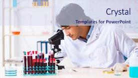  Presentation with chemical elements - Beautiful PPT layouts featuring chemical elements - young chemist working backdrop and a sky blue colored foreground