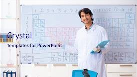  Presentation with lab - Slide deck consisting of chemical elements - young chemist working background and a sky blue colored foreground