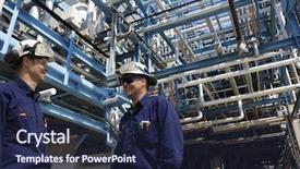  Presentation with oil refinery industry - Colorful presentation design enhanced with chemical engineering - oil and gas workers inside backdrop and a wine colored foreground