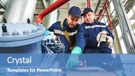  Presentation with refrigeration - Cool new PPT theme with chemical engineering - service engineer worker at industrial backdrop and a teal colored foreground
