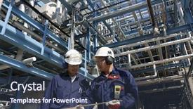  Presentation with refinery - Audience pleasing slides consisting of chemical engineering - two engineers with hard-hats standing backdrop and a tawny brown colored foreground