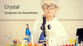  Presentation with laboratory animal science - Presentation design with chemical equipment - boy concentrated working background and a lemonade colored foreground