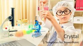  Presentation with science - Presentation theme consisting of chemical equipment - boy concentrated working background and a lemonade colored foreground