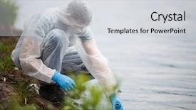  Presentation with water filtration - Theme featuring chemical filtration - ecologist takes sample of water background and a light gray colored foreground