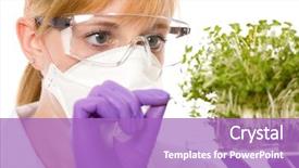  Presentation with food mask - Audience pleasing slides consisting of chemical food - female scientist in goggles gloves backdrop and a light blue colored foreground