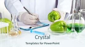 Presentation with food laboratory - PPT theme enhanced with chemical food - scientist examines salad pepper background and a sky blue colored foreground