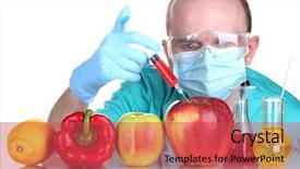  Presentation with gmo - Presentation theme featuring chemical food - scientist injecting gmo background and a red colored foreground