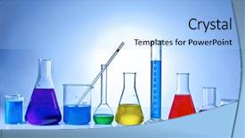  Presentation with color orange - Theme with chemical glassware with colored liquids background and a light blue colored foreground