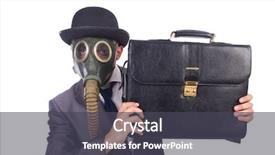  Presentation with gas - Presentation consisting of chenical hazard - businessman wearing gas mask isolated background and a  colored foreground