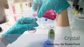  Presentation with flasks - Cool new presentation with chemical lab with technician flasks backdrop and a light blue colored foreground