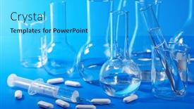  Presentation with laboratory equipment - Theme featuring pharmaceutical development tablet - chemical laboratory equipment background and a cyan colored foreground