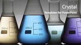  Presentation with flasks - Presentation design enhanced with chemical laboratory flasks containing liquid background and a gray colored foreground