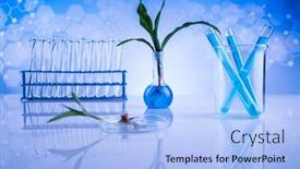  Presentation with laboratory chemical - Beautiful presentation design featuring chemical-laboratory-glassware-genetically-modified backdrop and a light blue colored foreground