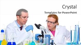 Presentation with laboratory chemical - Audience pleasing theme consisting of chemical laboratory with two scientist backdrop and a  colored foreground