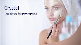  Presentation with chemical - Beautiful slides featuring chemical peel - happy woman with a towel backdrop and a sky blue colored foreground