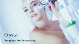  Presentation with face mask - Colorful presentation theme enhanced with chemical peel - happy woman with a towel backdrop and a sky blue colored foreground