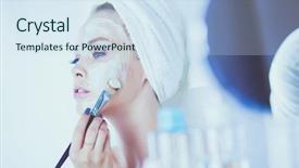  Presentation with chemical - Presentation theme featuring chemical peel - happy woman with a towel background and a sky blue colored foreground