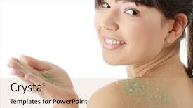  Presentation with salt - Cool new PPT theme with chemical peel - young beautiful caucasian woman backdrop and a coral colored foreground