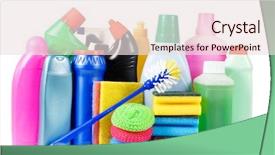  Presentation with air duct cleaning service - Colorful slides enhanced with chemical product - assortment of means for cleaning backdrop and a lemonade colored foreground